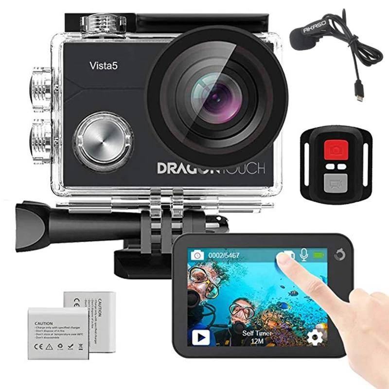 Dragon Touch Vista 5 4K Action Camera with Touch Screen 16MP WiFi 30M Waterproof Camera 170°Wide Angle 2 Batteries and Mounting
Dragon Touch Vista 5 4K Action Camera with Touch Screen 16MP WiFi 30M Waterproof Camera 170°Wide Angle 2 Batteries and Mounting