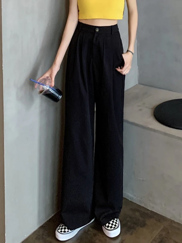 Korean Solid Black Gray High Waist Pants Suit With Pockets Loose Office Lady Wide Leg Straight Long Trousers Femme Spring Autumn
Korean Solid Black Gray High Waist Pants Suit With Pockets Loose Office Lady Wide Leg Straight Long Trousers Femme Spring Autumn