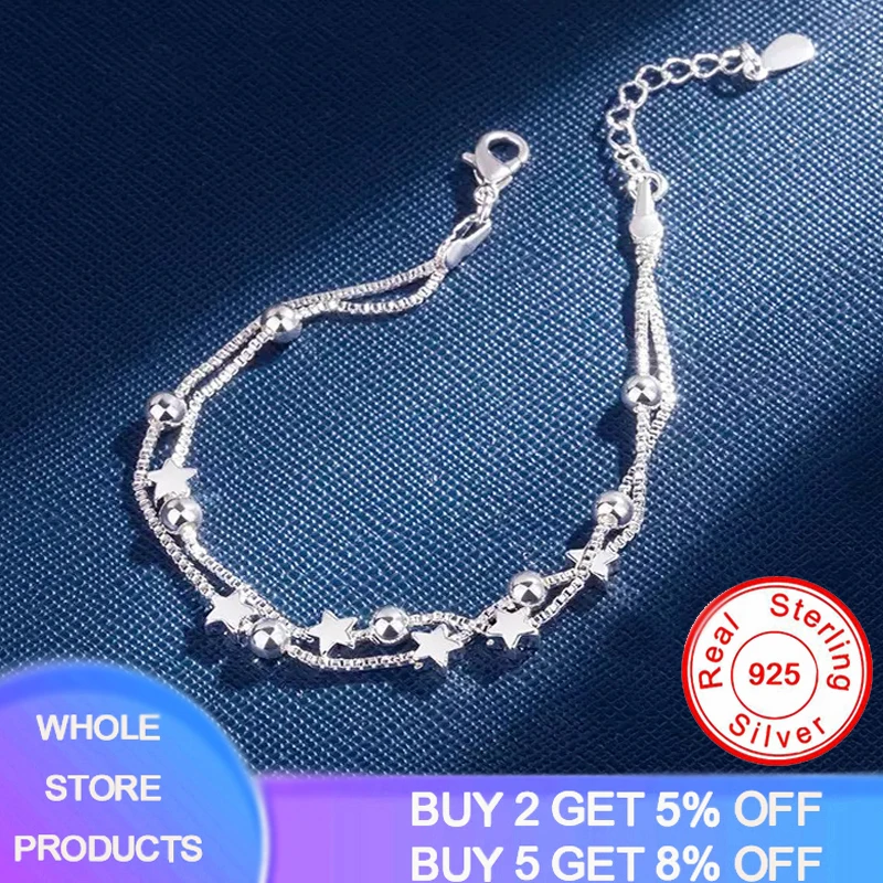 Never Fade Tibetan Silver Bracelets Double Layered Stars Beads Chain Bracelets & Bangles For Women Girls Wedding Jewelry S63
Never Fade Tibetan Silver Bracelets Double Layered Stars Beads Chain Bracelets & Bangles For Women Girls Wedding Jewelry S63