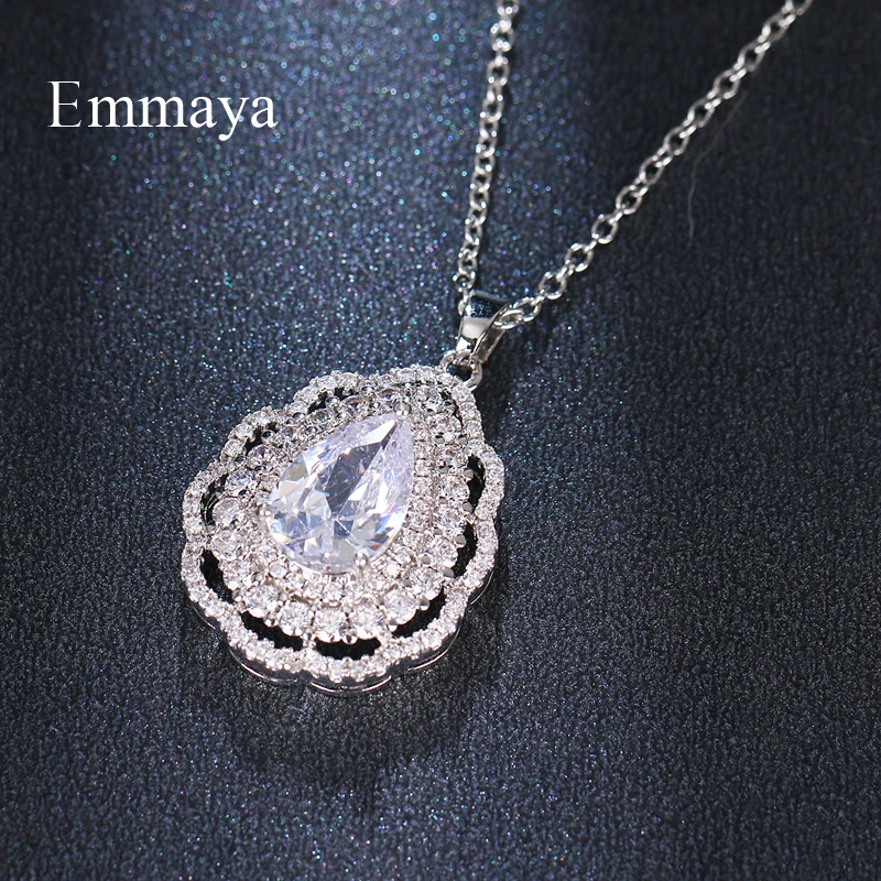 Emmaya Charming Flower WIth Waterdrop Shape Design Silver Plated Gorgeous Cubic Zircon Necklace For Female Dinner Decoration | Украшения и