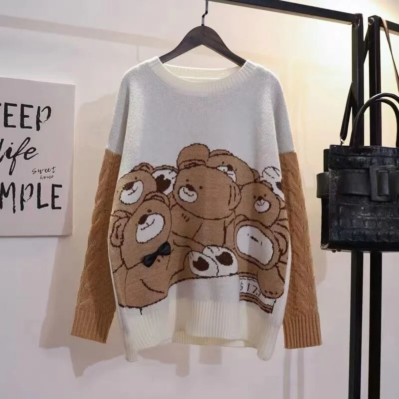 Fashion Cartoon Bear Sweater Autumn Women's Long-sleeved Knitted Pullover Sweater Oversized 2021 New Jumper Tops
Fashion Cartoon Bear Sweater Autumn Women's Long-sleeved Knitted Pullover Sweater Oversized 2021 New Jumper Tops