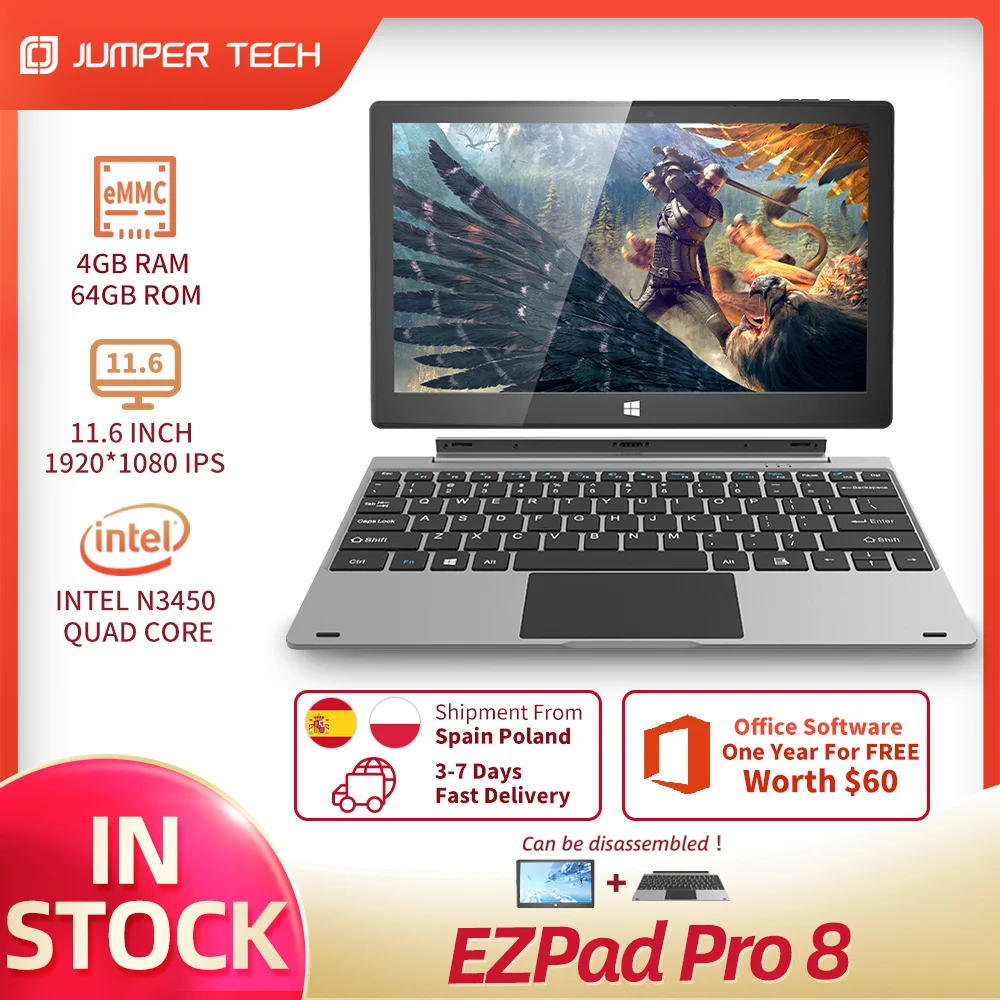 

Tablets Jumper EZPad Pro8 11.6 inch1920*1080 IPS 4GB RAM 64GB ROM Touch Screen Tablets With Keyboard Ezbook Windows10