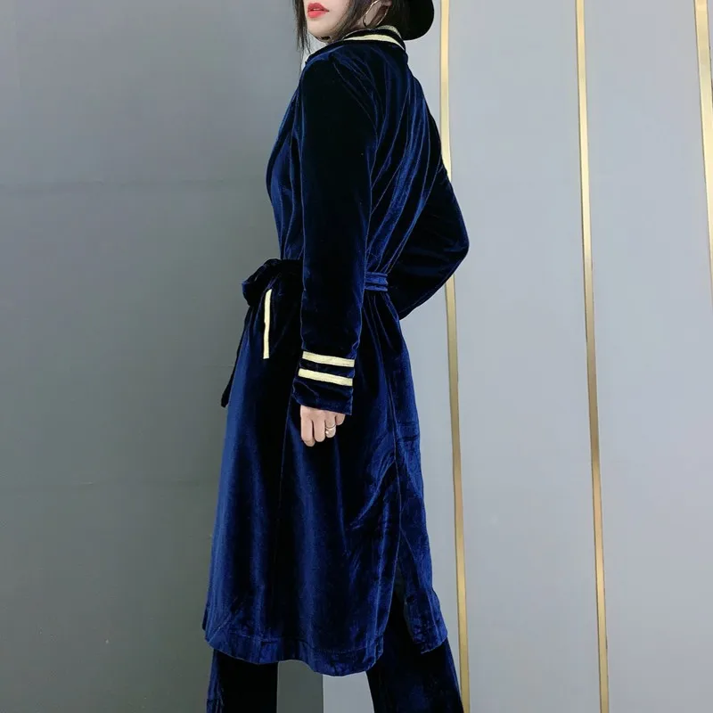 Fashion Velvet Suit Sets Office Ladies Elegant Sashes Double Breasted Long Trench Blazer Female Loose Fit Wide Legged Suit Pants
Fashion Velvet Suit Sets Office Ladies Elegant Sashes Double Breasted Long Trench Blazer Female Loose Fit Wide Legged Suit Pants