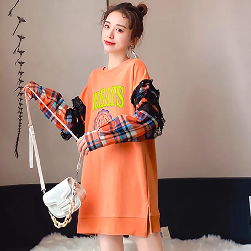 Sweater Women's Loose Korean-Style Mid-Length Large Size Casual All-Match Stitching Plaid Long-Sleeved Top Early Spring 2021 New
Sweater Women's Loose Korean-Style Mid-Length Large Size Casual All-Match Stitching Plaid Long-Sleeved Top Early Spring 2021 New