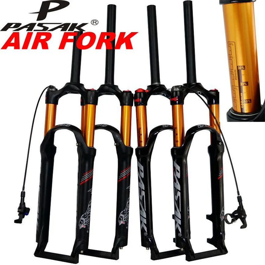 

PASAK MTB Mountain Bike Air Fork 26" 27.5" 29inch ER 1-1/8" Suspension Forks Gas Resilience Oil Damping Line Lock Disc Brake