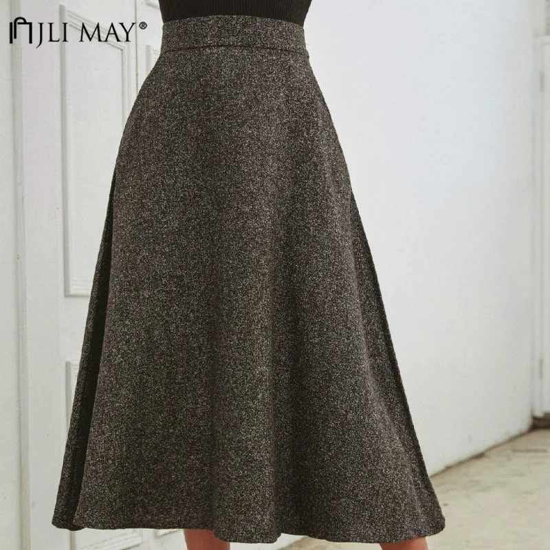 JLI MAY Vintage Solid Pleated Skirt Autumn Winter Slim Women High Waist A-Line Mid-Calf Elegant Office Lady Woollen Skirts 
JLI MAY Vintage Solid Pleated Skirt Autumn Winter Slim Women High Waist A-Line Mid-Calf Elegant Office Lady Woollen Skirts