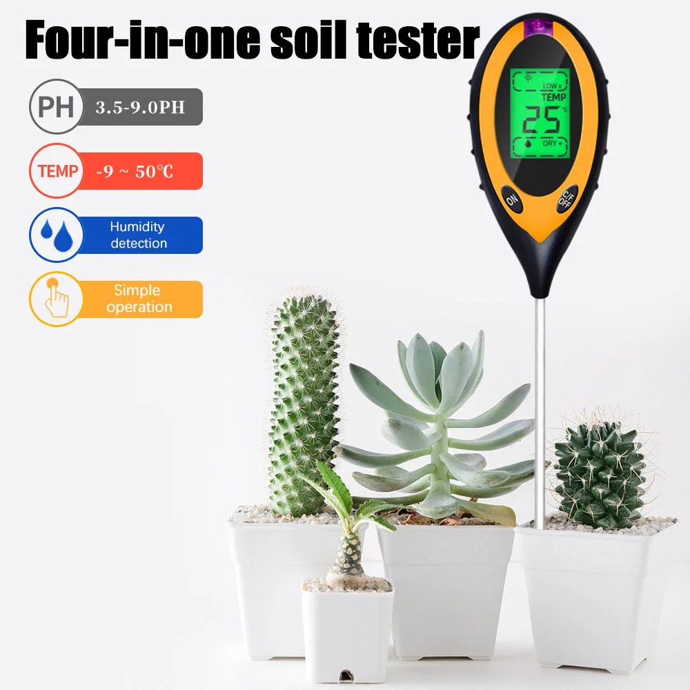 Soil PH Tester 4 In 1 PH Light Moisture Acidity Tester Plant Soil temperature Moisture Meter Kit for Garden Flowers potted farms
Soil PH Tester 4 In 1 PH Light Moisture Acidity Tester Plant Soil temperature Moisture Meter Kit for Garden Flowers potted farms
