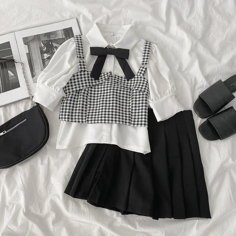 Suit summer new Korean women's fashion versatile small sling shirt high waist pleated skirt two piece set / one piece
Suit summer new Korean women's fashion versatile small sling shirt high waist pleated skirt two piece set / one piece