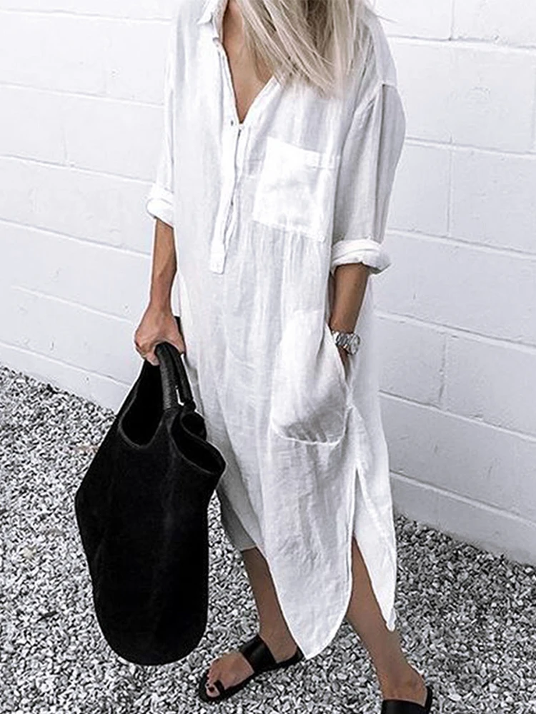 Summer Bikini Cover Women Lapel Long Sleeve Beach Dress Split Shirt Dress Maxi Boho Dress Vestidos
Summer Bikini Cover Women Lapel Long Sleeve Beach Dress Split Shirt Dress Maxi Boho Dress Vestidos