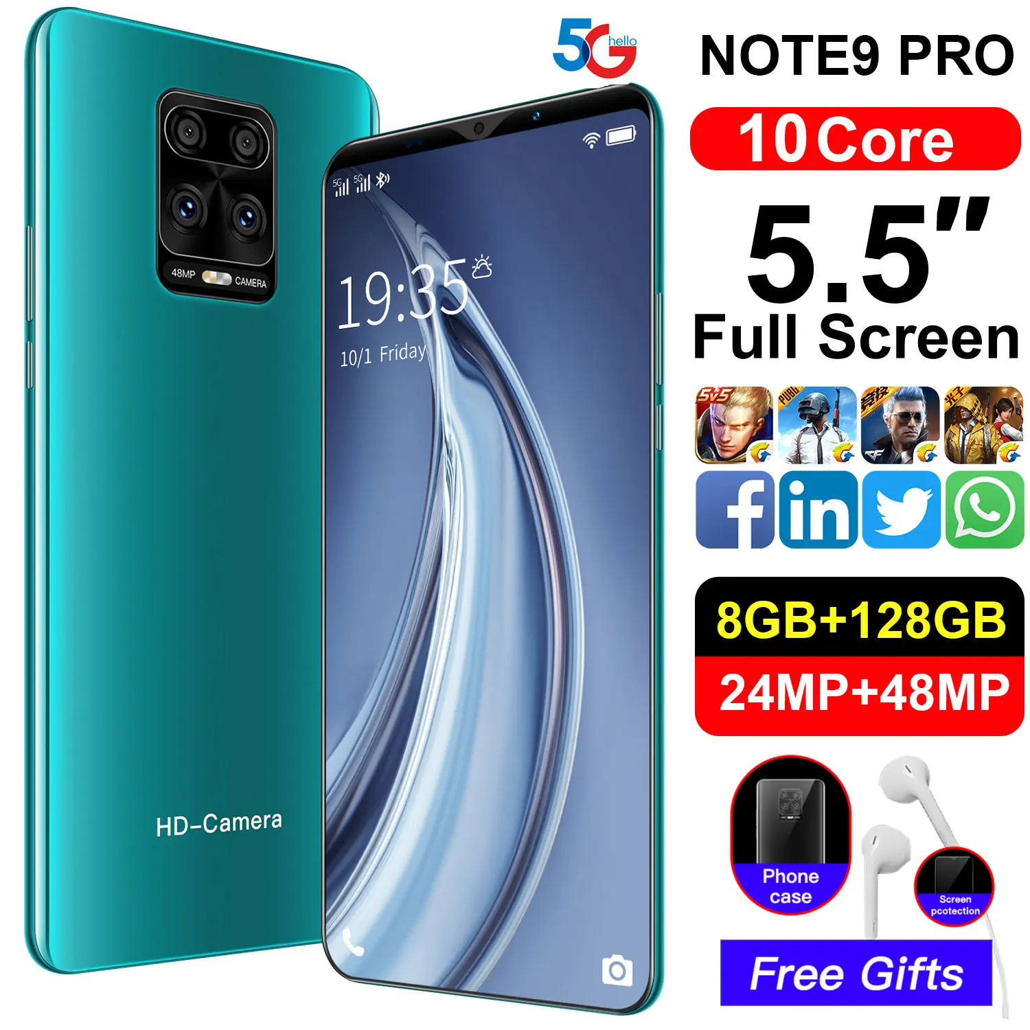 Hot New Note9 Pro 5.5 Inch Smart Phone Global Version 8GB+128GB Andorid Phone Face ID HD Screen Dual SIM 5G Notework Cellphones 
Hot New Note9 Pro 5.5 Inch Smart Phone Global Version 8GB+128GB Andorid Phone Face ID HD Screen Dual SIM 5G Notework Cellphones