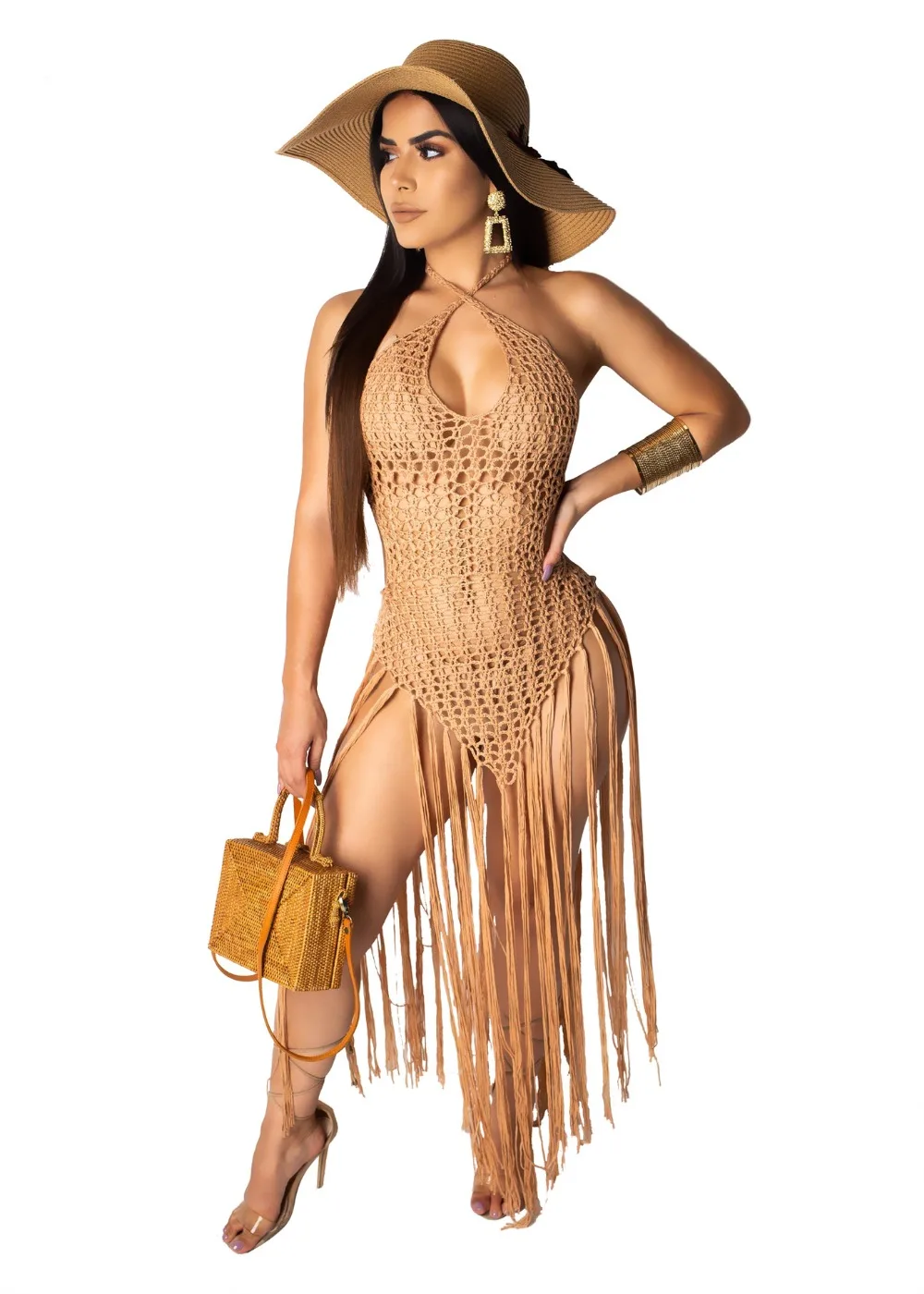 Long Tassels Knitted Cover Ups Dresses Halter String Back Crocheted Beach Cover Up Ankle Length Solid Pattern Outdoor Wear 2021
Long Tassels Knitted Cover Ups Dresses Halter String Back Crocheted Beach Cover Up Ankle Length Solid Pattern Outdoor Wear 2021