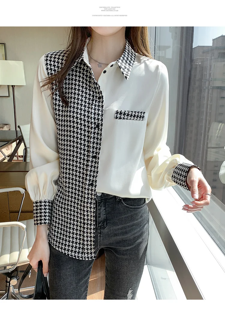 Houndstooth Satin Blouse Women Office Lady Spliced Tops Patchwork Korean Fashion Clothing Shirt Long Sleeve 2021 Beige Plus size
Houndstooth Satin Blouse Women Office Lady Spliced Tops Patchwork Korean Fashion Clothing Shirt Long Sleeve 2021 Beige Plus size