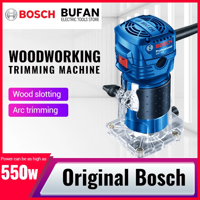 

Bosch 550W Woodworking Electric Router Trimmer 33000rpm Wood Milling Engraving Slotting Trimming Machine Hand Carving Carpentry