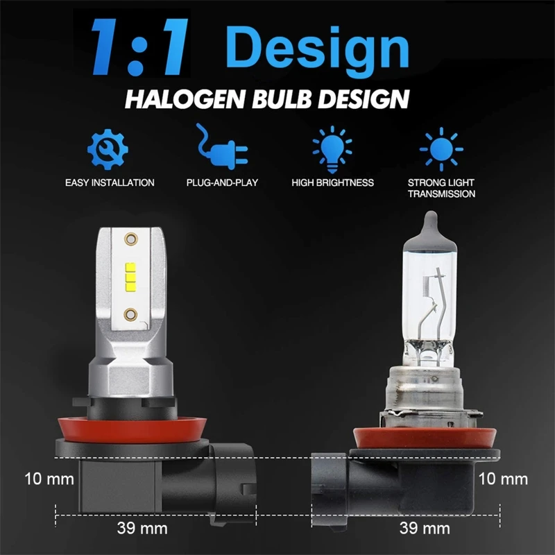 2pcs Led H8 H9 H11 9005 9006 HB4 Car CSP LED Fog Lights Bulbs DC12-24V 6000K U90C
2pcs Led H8 H9 H11 9005 9006 HB4 Car CSP LED Fog Lights Bulbs DC12-24V 6000K U90C