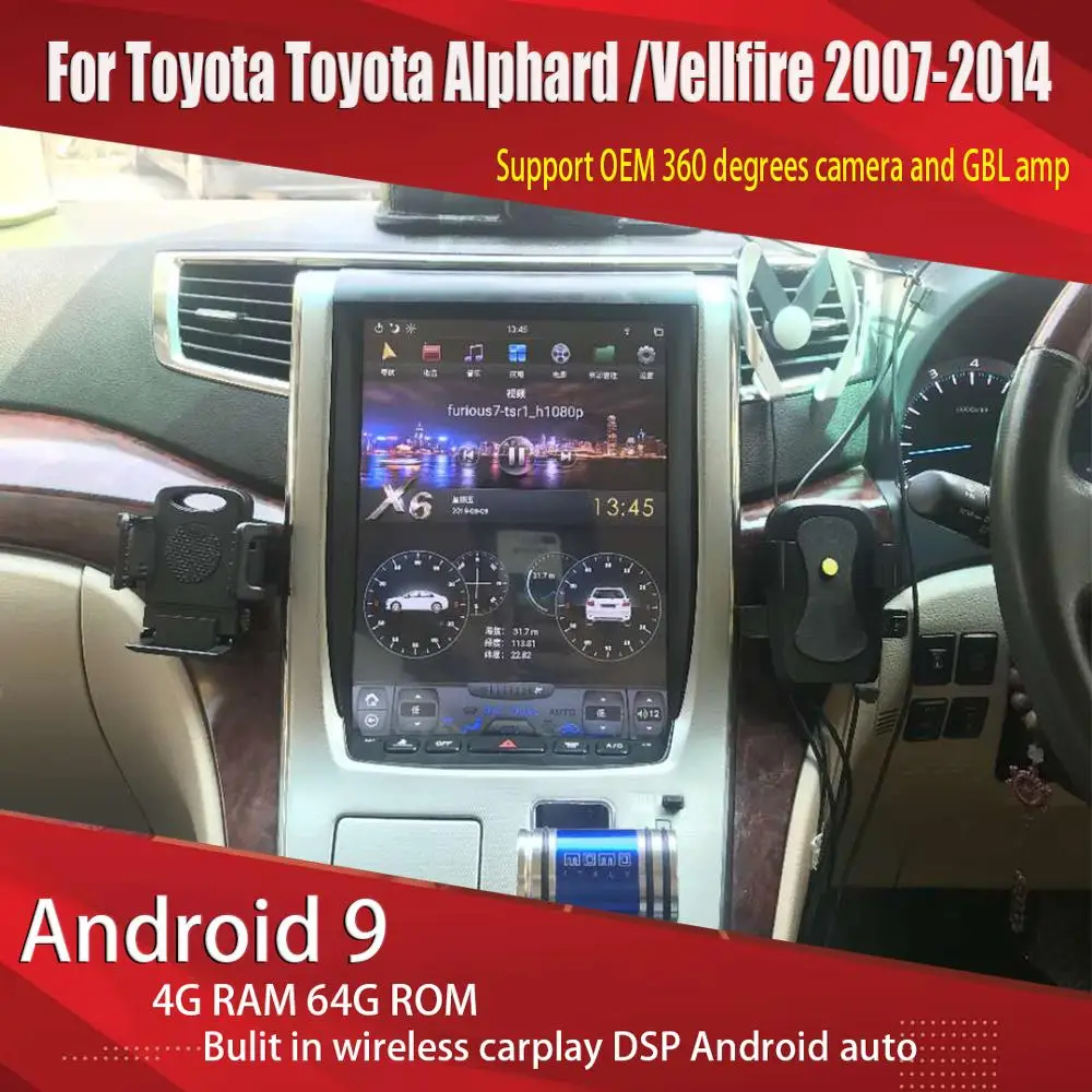 Автомобильная Мультимедийная система Tesla Android 9 для Toyota Vellfire/Alphard 2007 2013