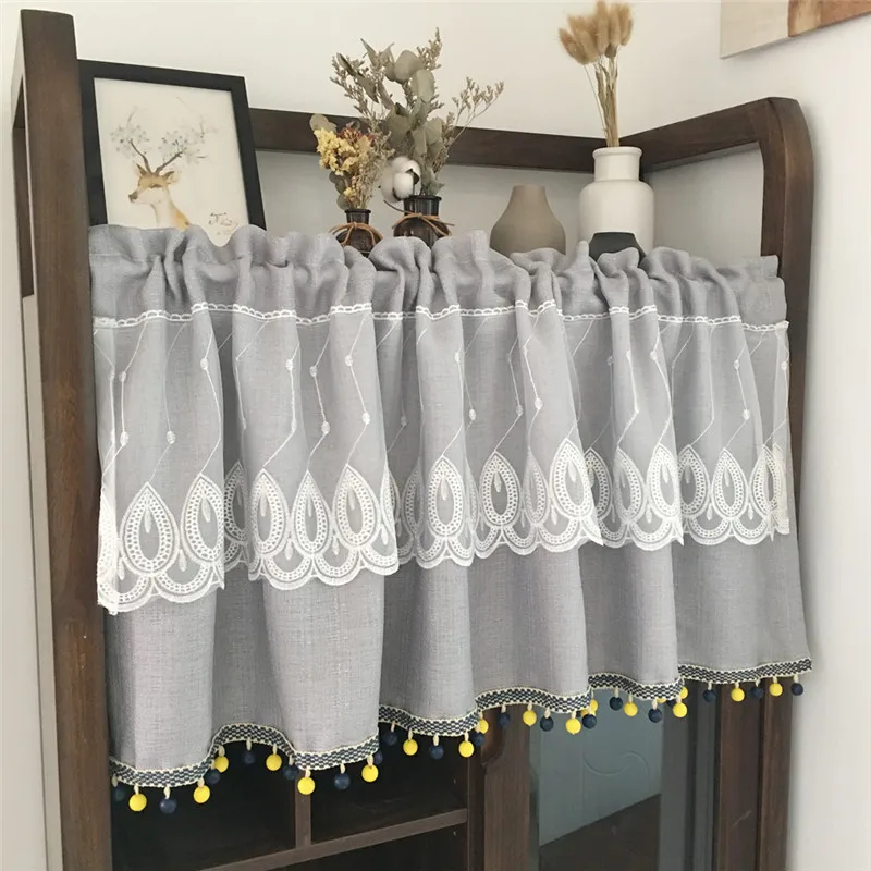 Gray Water Drop Embroidery Lace Short Tulle Curtain With Colorful Wooden Beads Tassels Sheer Panel Solid Coffee Half Drapes #4
Gray Water Drop Embroidery Lace Short Tulle Curtain With Colorful Wooden Beads Tassels Sheer Panel Solid Coffee Half Drapes #4