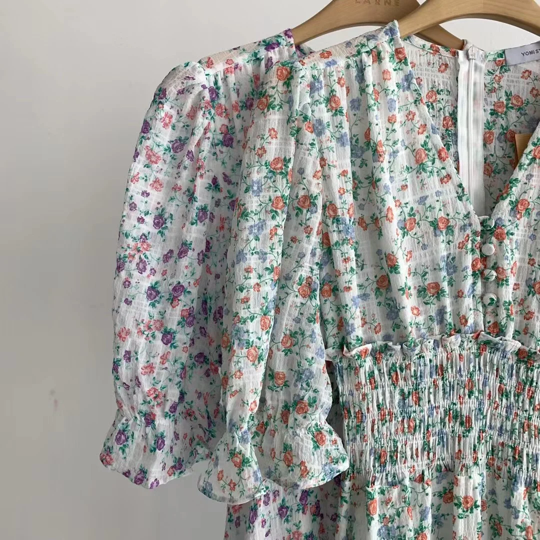Elegant Chiffon Floral Dress Women V-Neck Elastic Waist A-Line Vintage Dress Short Sleeve Summer Vestidos Femme Robe
Elegant Chiffon Floral Dress Women V-Neck Elastic Waist A-Line Vintage Dress Short Sleeve Summer Vestidos Femme Robe