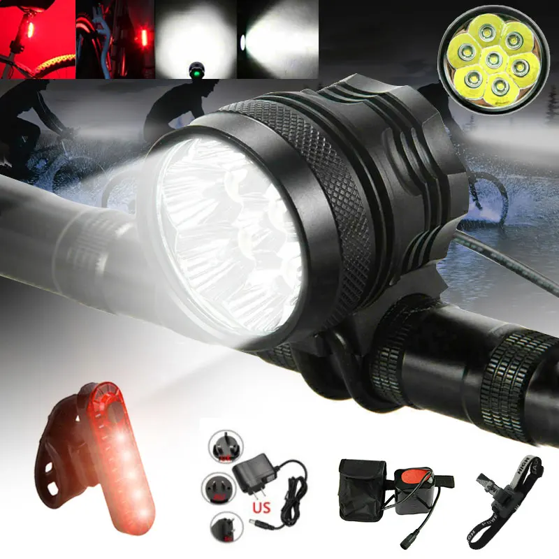 Waterproof Front Bike Light 7* XM-R8 LED Bicycle Handlebar Cycling Flashlight 3 Light Modes Lamp with USB Warning Taillight
Waterproof Front Bike Light 7* XM-R8 LED Bicycle Handlebar Cycling Flashlight 3 Light Modes Lamp with USB Warning Taillight