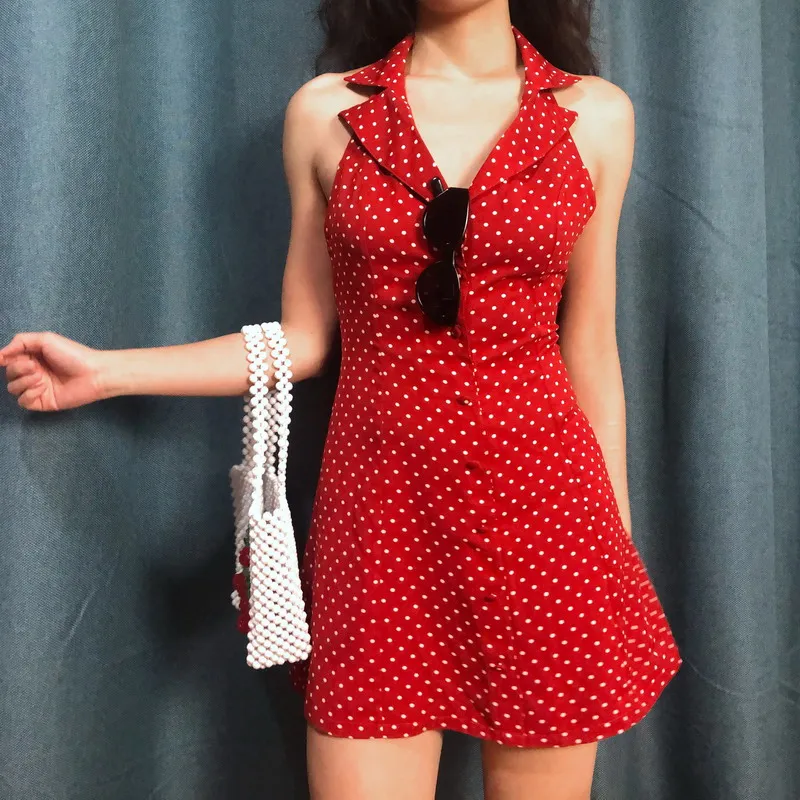 French Retro V-neck Polka Point Sleeveless Dress with Slim Waist and Open Back Dress
French Retro V-neck Polka Point Sleeveless Dress with Slim Waist and Open Back Dress