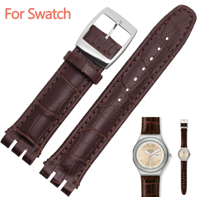 17mm 19mm strap for swatch band Genuine Calf Leather Watch Strap Band Black Brown White Waterproof High Quality | Наручные часы