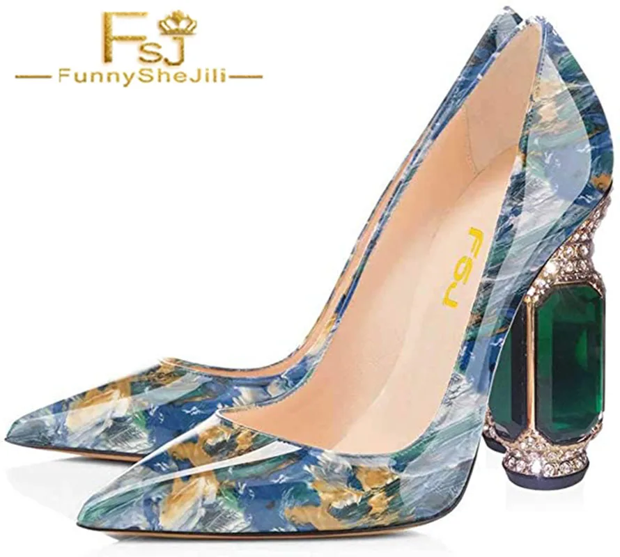 Crystal Print Pumps Patent Leather Women Pointed Toe Chunky High Heel Slip on Heels Wedding Thick Sexy Shoes for Women 2021 FSJ
Crystal Print Pumps Patent Leather Women Pointed Toe Chunky High Heel Slip on Heels Wedding Thick Sexy Shoes for Women 2021 FSJ
