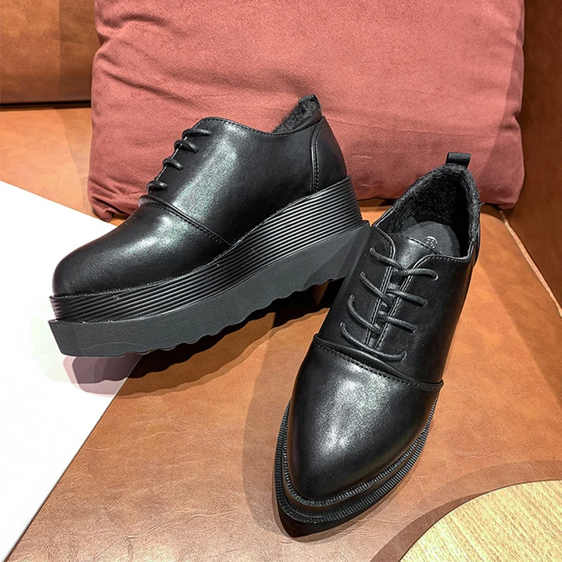 Wedge Oxfords Women Lace Up Platform Pump Leather Pointed Toe Loafers Casual Heightening Shoes Black White Zapatos De Mujer
Wedge Oxfords Women Lace Up Platform Pump Leather Pointed Toe Loafers Casual Heightening Shoes Black White Zapatos De Mujer