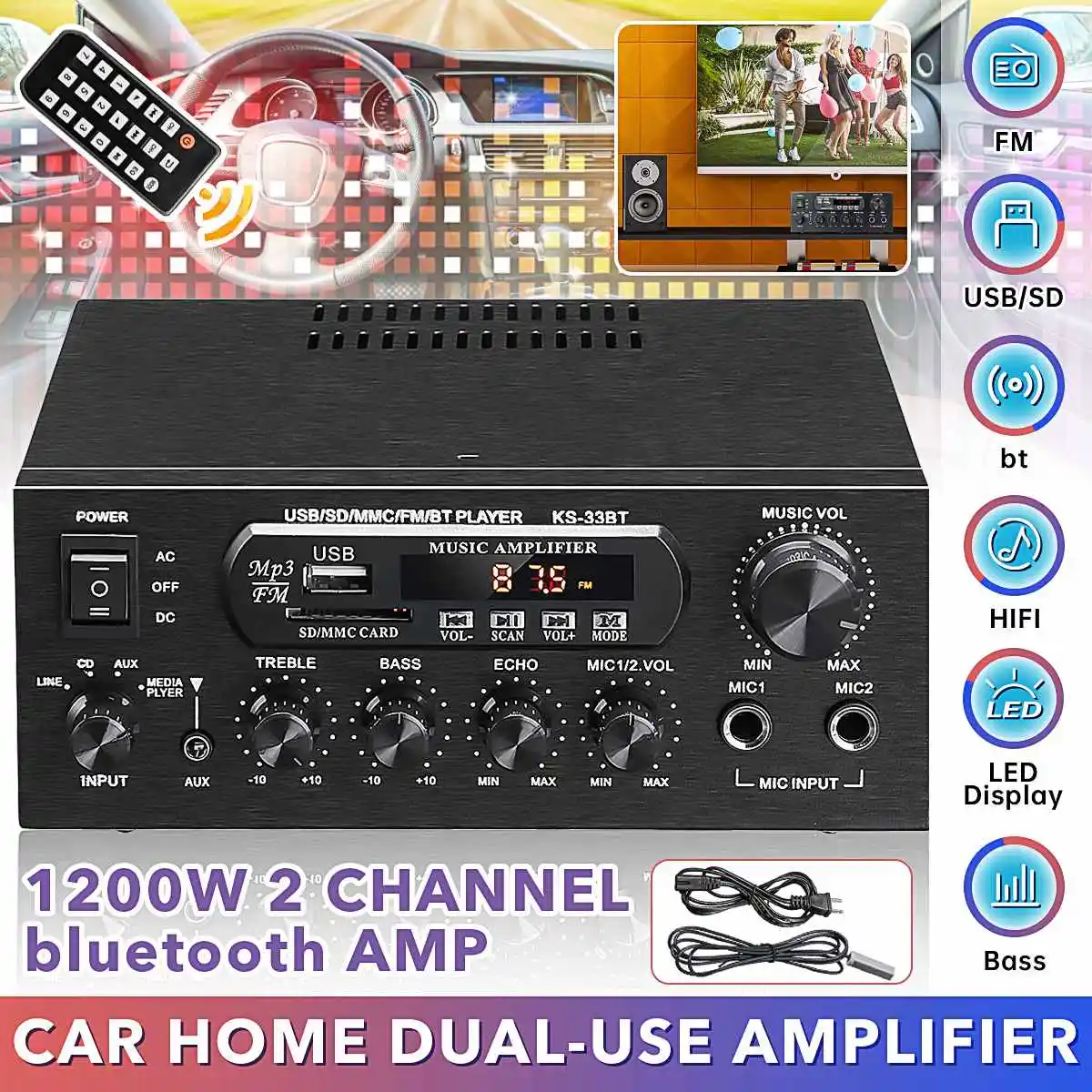 Home Bluetooth Amplifiers 1000W Audio Bass Audio 110V 220V Power Digital Amplifier Hifi FM USB SD LED for Subwoofer Speakers
Home Bluetooth Amplifiers 1000W Audio Bass Audio 110V 220V Power Digital Amplifier Hifi FM USB SD LED for Subwoofer Speakers
