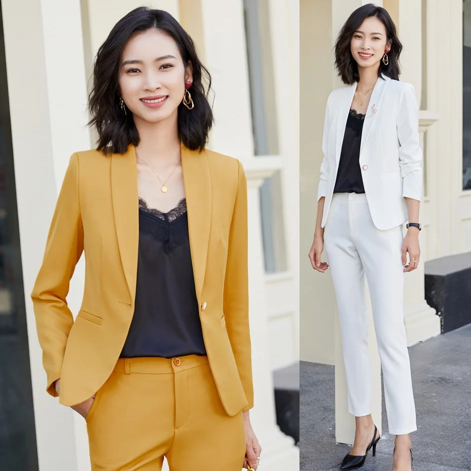Fashion Pantsuits Women Pant Suits White Blazer and Jacket Sets Ladies Business Work Wear Office Uniform Styles
Fashion Pantsuits Women Pant Suits White Blazer and Jacket Sets Ladies Business Work Wear Office Uniform Styles