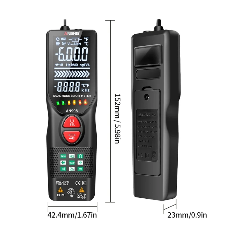 AN998 Automatic Digital 6000 Counts Professional Multimeter Eletric Auto Ranging AC/DC Voltmeter Temp Ohm Hz Detector
AN998 Automatic Digital 6000 Counts Professional Multimeter Eletric Auto Ranging AC/DC Voltmeter Temp Ohm Hz Detector