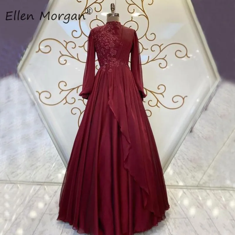 Elegant Burgundy Chiffon Evening Dresses Muslim Women Long Sleeves High Neck Beads Pleats Formal Party Gowns Dubai Moroccan 2021
Elegant Burgundy Chiffon Evening Dresses Muslim Women Long Sleeves High Neck Beads Pleats Formal Party Gowns Dubai Moroccan 2021