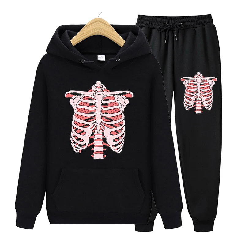 Осень-зима 2021, женский спортивный костюм CDJLFH, флисовый костюм с принтом скелета, комплекты из 2 предметов, толстовка с капюшоном и штаны с рисунком 
Осень-зима 2021, женский спортивный костюм CDJLFH, флисовый костюм с принтом скелета, комплекты из 2 предметов, толстовка с капюшоном и штаны с рисунком