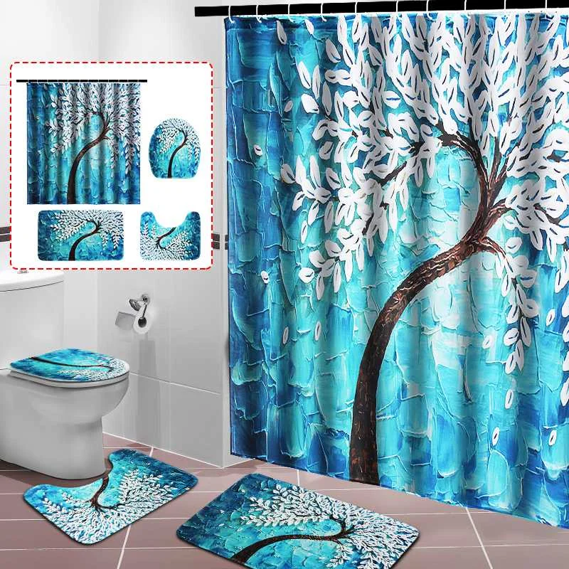 Waterproof Shower Curtain with 12 Hooks Polyester Cloth Bath Curtain Toilet Lid Cover U-Shape Rug Bath Mat for Bathroom Decor
Waterproof Shower Curtain with 12 Hooks Polyester Cloth Bath Curtain Toilet Lid Cover U-Shape Rug Bath Mat for Bathroom Decor