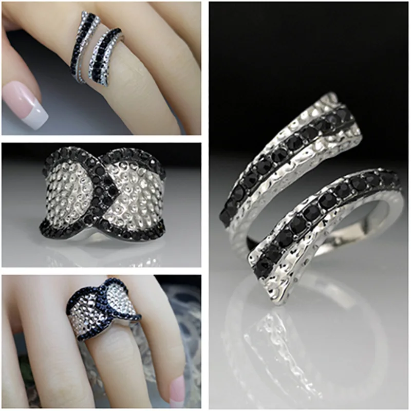 Trendy fashion black and white diamond ring women's jewelry popular simple personality index finger ring size 6-10
Trendy fashion black and white diamond ring women's jewelry popular simple personality index finger ring size 6-10