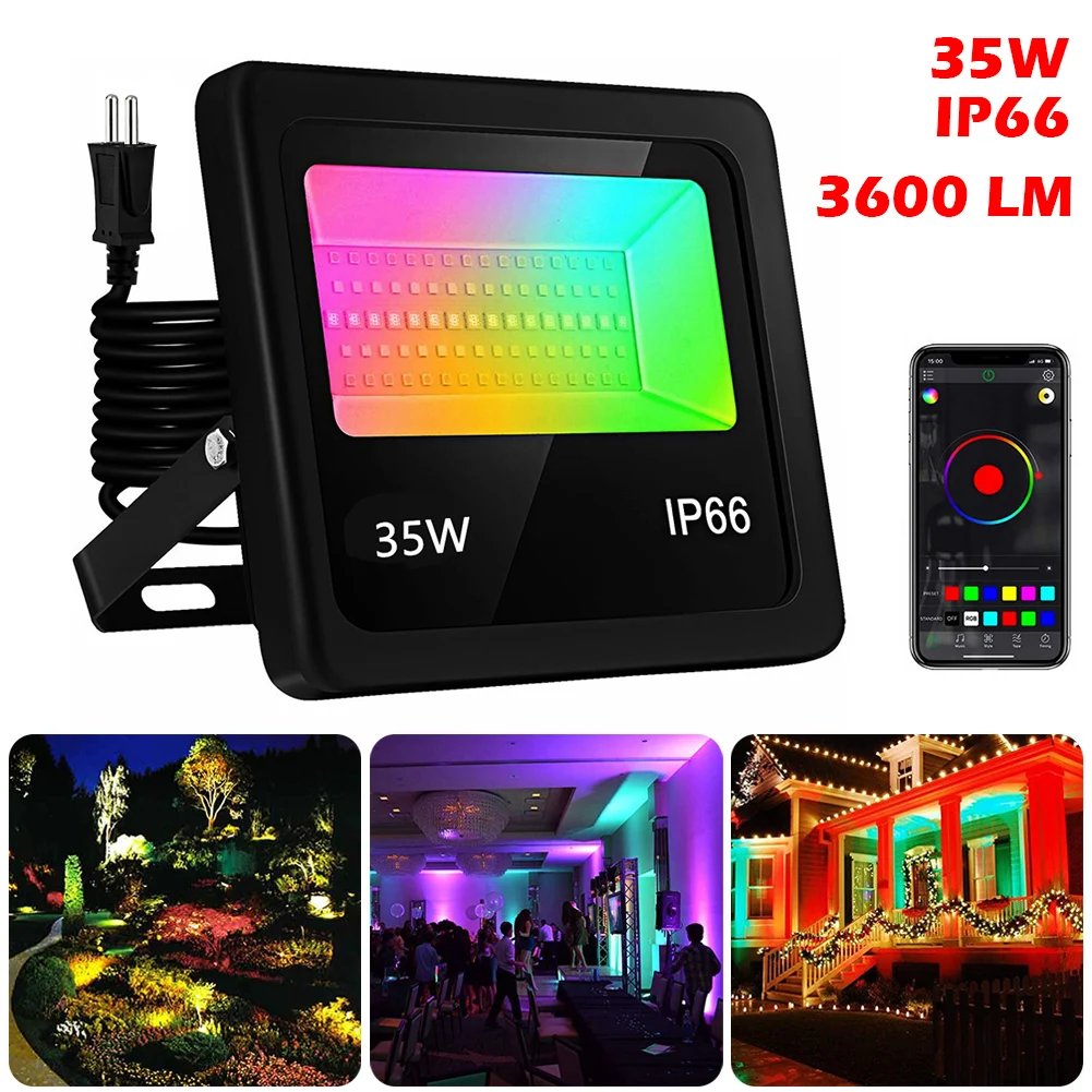 35W LED Flood Light RGB Color Changing Floodlight Outdoor/Indoor with APP Control Music Sync Timer Dimming Light IP66 Waterproof
35W LED Flood Light RGB Color Changing Floodlight Outdoor/Indoor with APP Control Music Sync Timer Dimming Light IP66 Waterproof