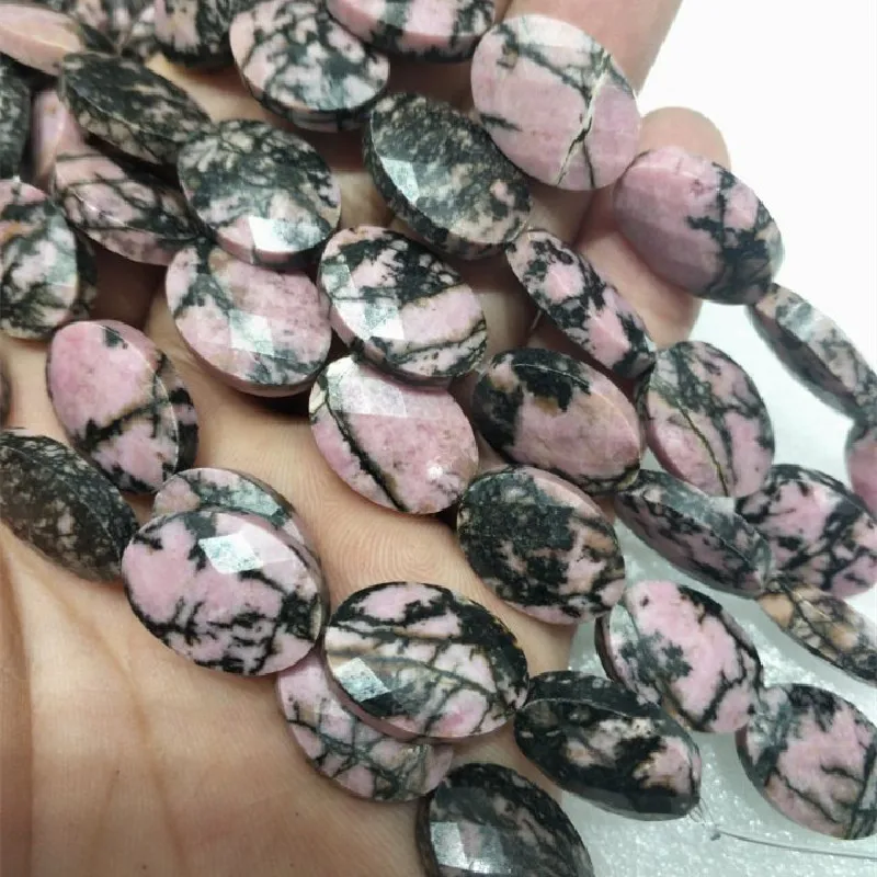 

10PCS Nature Faceted Rhodonite Gem Stone Oval Shape Rose Quartz Black Onyx Turquoise Beads Size 13X18MM For Women Bracelets MakE