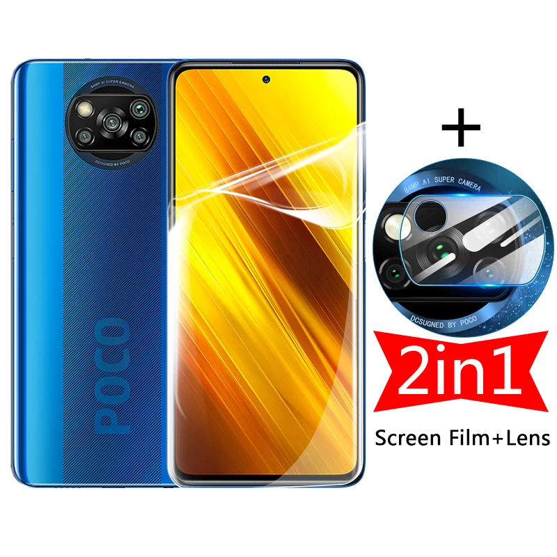 Гидрогелевая пленка для экрана 2 в 1 Xiaomi Poco X3 NFC X2 F2 Pro Xiomi X 3 Pocophone F1 защита объектива