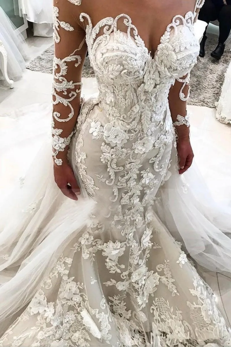 Sexy Wedding Dress Mermaid Long Sleeve Tulle Lace Pearls Appliques Flowers 2021 New Design Bridal Dress Custom Made SH31
Sexy Wedding Dress Mermaid Long Sleeve Tulle Lace Pearls Appliques Flowers 2021 New Design Bridal Dress Custom Made SH31