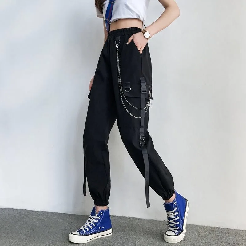 2021 Ladies Casual Pants Fashion Punk Pocket Jogging Pants with Chain Elastic Band High Waist Street Loose Straight Leg Pants
2021 Ladies Casual Pants Fashion Punk Pocket Jogging Pants with Chain Elastic Band High Waist Street Loose Straight Leg Pants