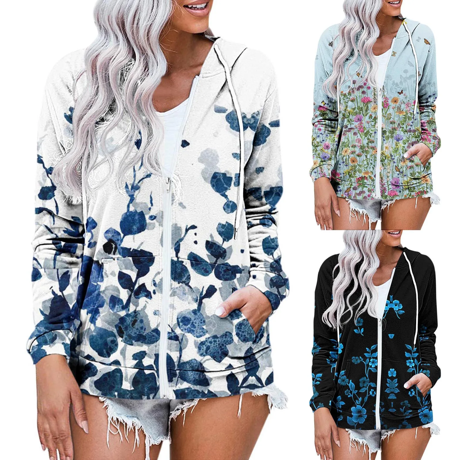 Zipper Hooded Women's Fashion Long Sleeve Tunics Zip Up Hoodies Sweatshirt Casual Flower Printing Hooded With Pockets Фуфайка
Zipper Hooded Women's Fashion Long Sleeve Tunics Zip Up Hoodies Sweatshirt Casual Flower Printing Hooded With Pockets Фуфайка