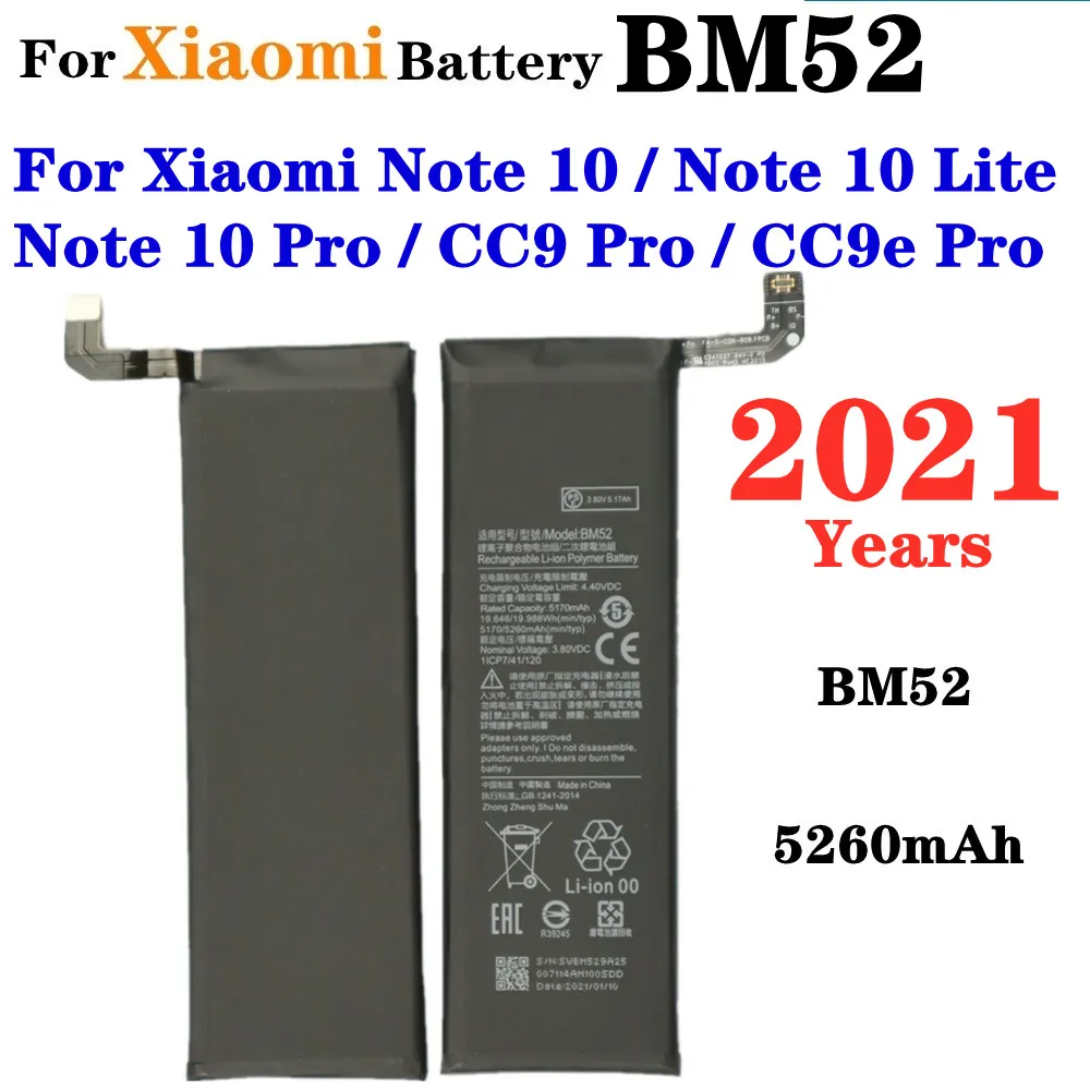 2021 BM52 Battery For Xiaomi Note 10 / Note 10 Lite / Note 10 Pro / CC9 Pro / CC9e Pro Phone Battery 5260mAh Capacity Battery
2021 BM52 Battery For Xiaomi Note 10 / Note 10 Lite / Note 10 Pro / CC9 Pro / CC9e Pro Phone Battery 5260mAh Capacity Battery