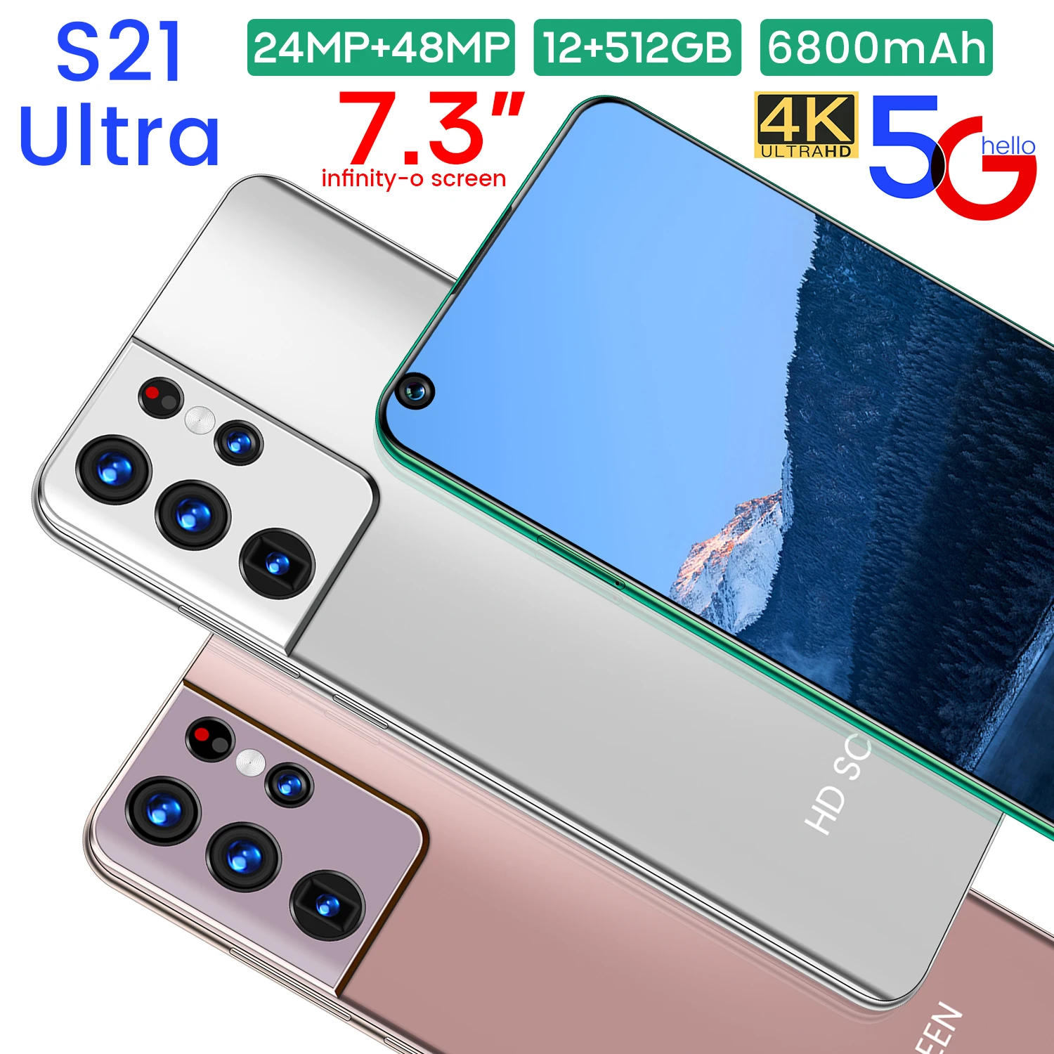 Galxy S21Ultra 128/256 ГБ Встроенная память 7 3 дюймов 24 + 48 Мп 6000 мА/ч Andriod 10 пальца смартфона