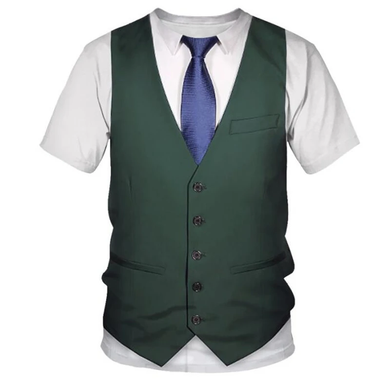 Забавный Поддельные Костюм 3D T рубашка галстук-бабочка для смокинга Футболка с