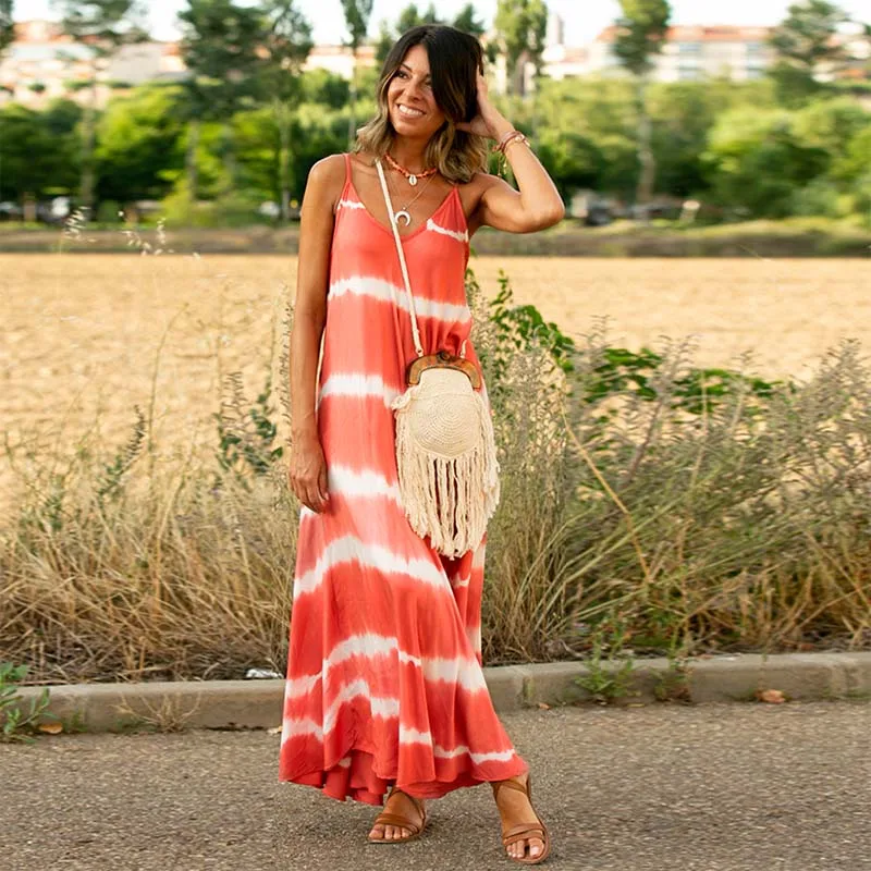 Summer Tie Dye Sleeveless Sexy Dress Women Clothes Spghetti Strap V-neck Loose Waist Long Dresses Casual Holiday Beach Dress
Summer Tie Dye Sleeveless Sexy Dress Women Clothes Spghetti Strap V-neck Loose Waist Long Dresses Casual Holiday Beach Dress