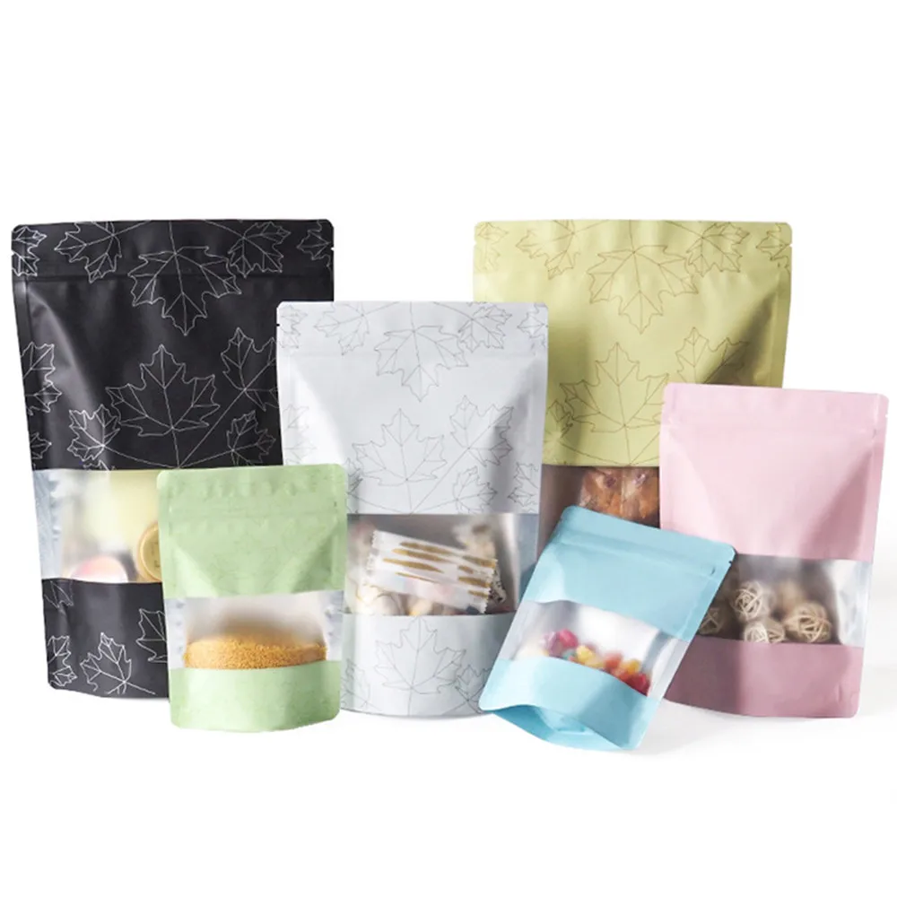 50Pcs Colorful Mylar Foil Zip Lock Stand Up Bag with Frosted Window Maple Leaf Printed Doypack Resealable Food Packaging Pouches
50Pcs Colorful Mylar Foil Zip Lock Stand Up Bag with Frosted Window Maple Leaf Printed Doypack Resealable Food Packaging Pouches
