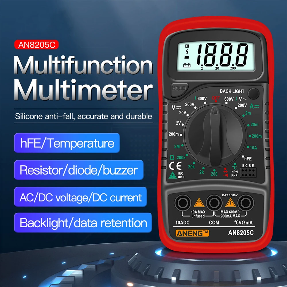 Портативный цифровой мультиметр AN8205C, Вольтметр постоянного/переменного тока, амперметр, вольт, Ом, тестер, измеритель, мультиметр с термопа...
Портативный цифровой мультиметр AN8205C, Вольтметр постоянного/переменного тока, амперметр, вольт, Ом, тестер, измеритель, мультиметр с термопа...