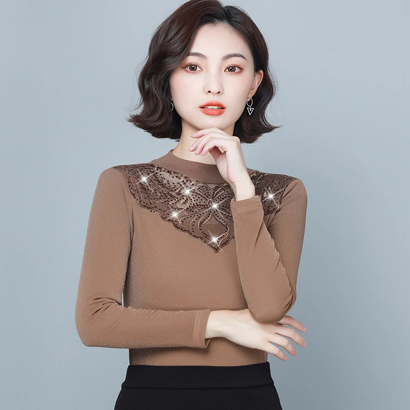 Lace Blouse Women Shirts Long Sleeve O-neck Vogue Lace Spliced Diamonds Korean Women Blouses Plus Size Women Tops Chemise Femme
Lace Blouse Women Shirts Long Sleeve O-neck Vogue Lace Spliced Diamonds Korean Women Blouses Plus Size Women Tops Chemise Femme