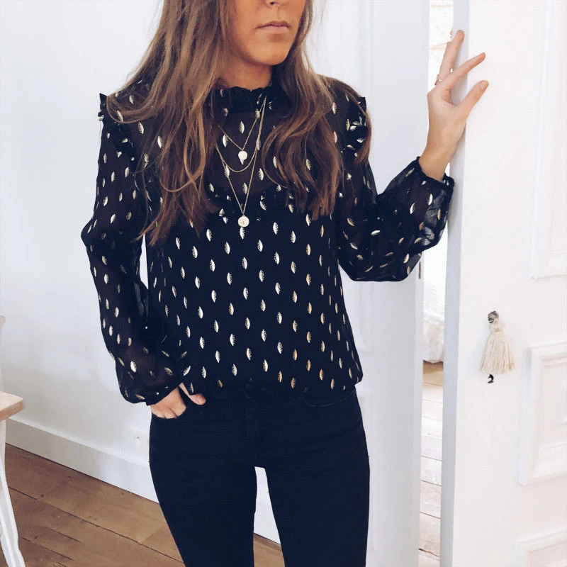 Women Chiffon Solid Long Sleeve Blouse Casual Loose Tops Ladies Chic Ruffle Shirt 
Women Chiffon Solid Long Sleeve Blouse Casual Loose Tops Ladies Chic Ruffle Shirt