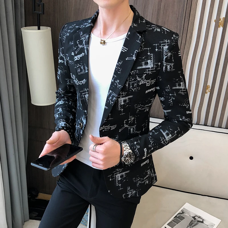 2021 Brand clothing Fashion Men's Spring high quality Leisure business suit/Male printing Casual Blazers jacket Plus size S-3XL | Мужская