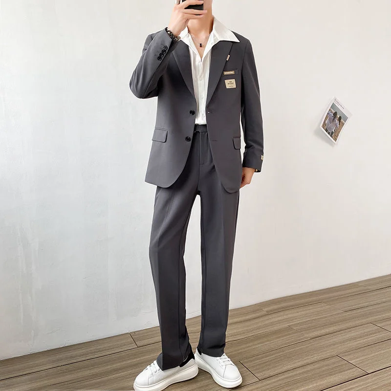 Suit Solid Color Patch Design Business Casual Slim Set Men Clothes Lightly Cooked Wind Lapel Long Sleeve Outer Jacket + Trousers
Suit Solid Color Patch Design Business Casual Slim Set Men Clothes Lightly Cooked Wind Lapel Long Sleeve Outer Jacket + Trousers