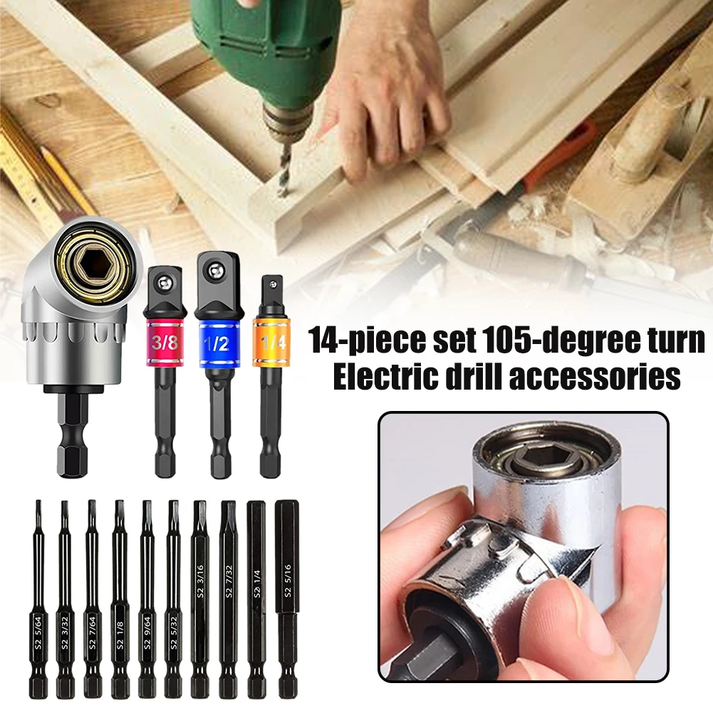 14pcs Power Hand Tools 105 Degree Screwdriver Home S2 Steel DIY Socket Adapter Extension Set Professional Right Angle Driver
14pcs Power Hand Tools 105 Degree Screwdriver Home S2 Steel DIY Socket Adapter Extension Set Professional Right Angle Driver
